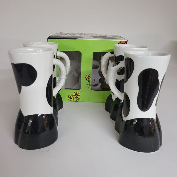 Cute Ceramic Cowfeet Coffee Mugs Collectible Gift Box Set of 4 - Picture 1 of 5